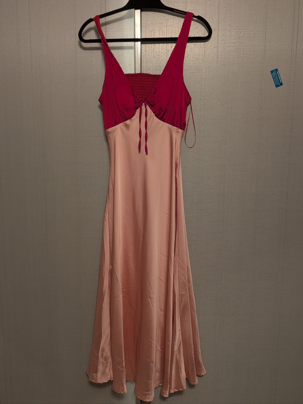 Red and Pink Two-Tone Midi Satin Slip Dress
